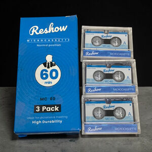 NEW Reshow Dictating Microcassette Micro Cassette Tapes Blank MC60 3 Pack NWT
